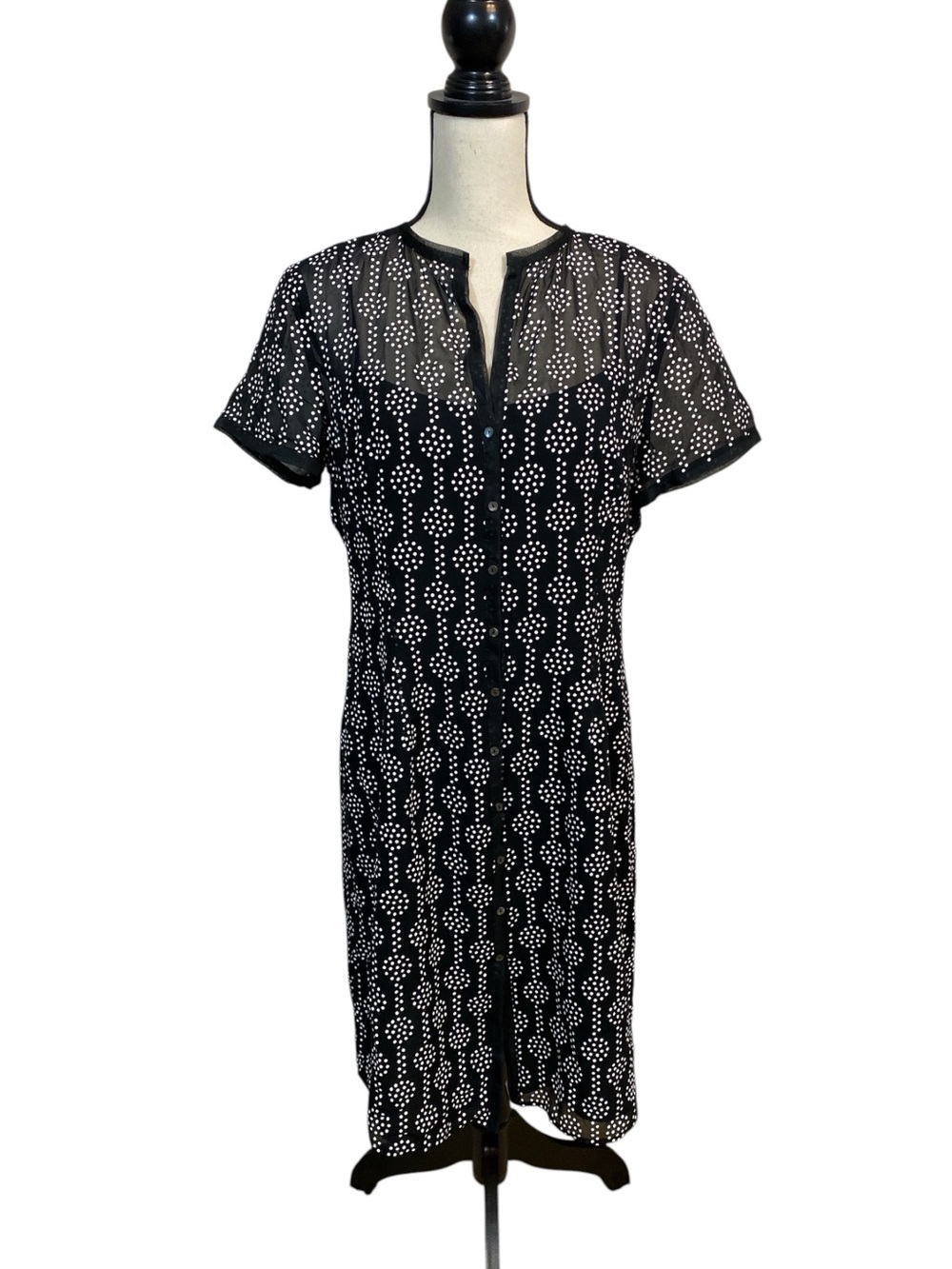 Kay Unger 90’s Vintage Silk Shirt Dress Black and White Dot 12